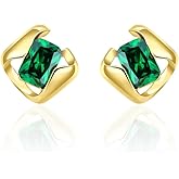 925 Sterling Silver Earrings for Women Trendy, 14K Gold Stud Earrings with Emerald Dainty Hypoallergenic Post Earrings Fine Jewelry Gifts for Her Mom Wife Girlfriend