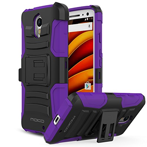 Droid Turbo 2 Case, MoKo Shock Absorbing Hard Cover Ultra Protective Heavy Duty Case with Holster Belt Clip + Built-in Kickstand for Motorola Droid Turbo 2 XT1585 / Moto X Force (2015) - Purple