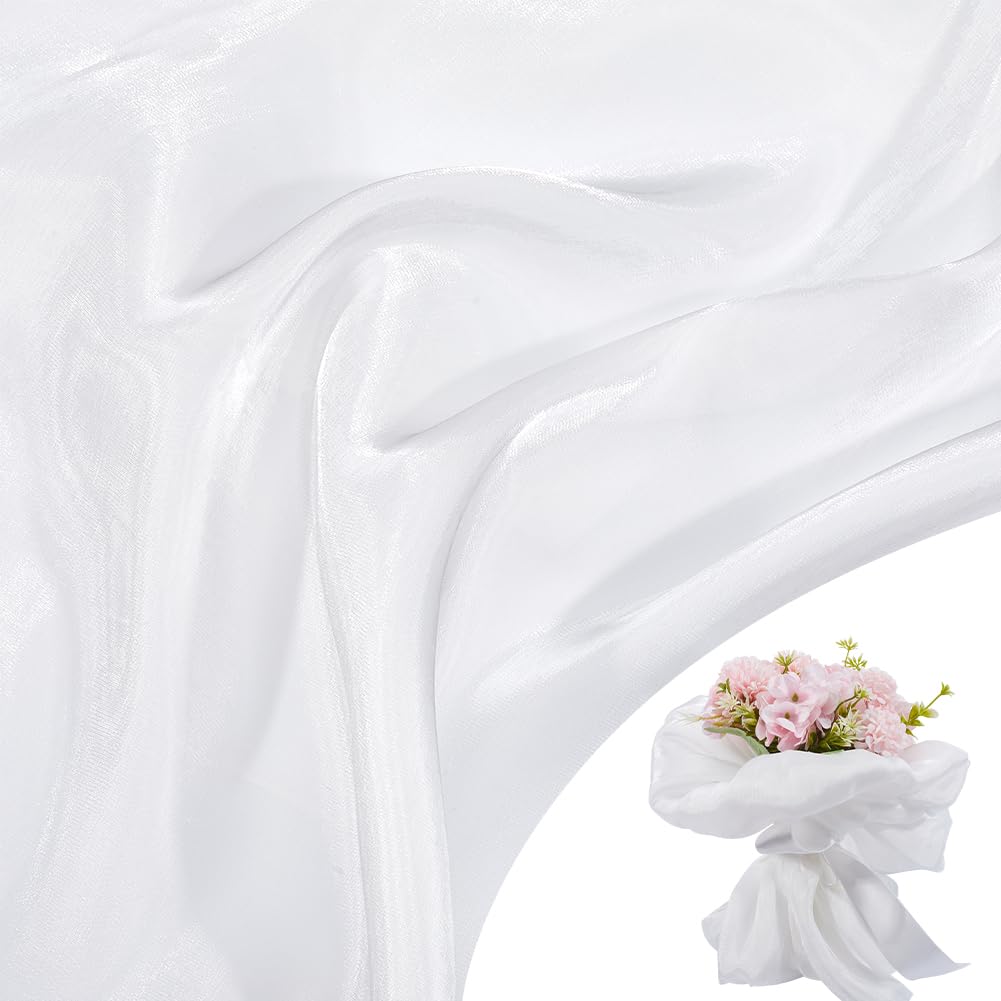 GORGECRAFT 2Pcs Flower Wrapping Fabric Satin Floral Bouquet Wrapping Material Supplies Florist Packaging Wrapper Gift Decoration for Valentines Day Wedding Engagement White 1x1.5m