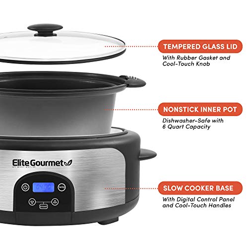 Elite Gourmet Electric Slow Cooker with Adjustable Temp, Entrees