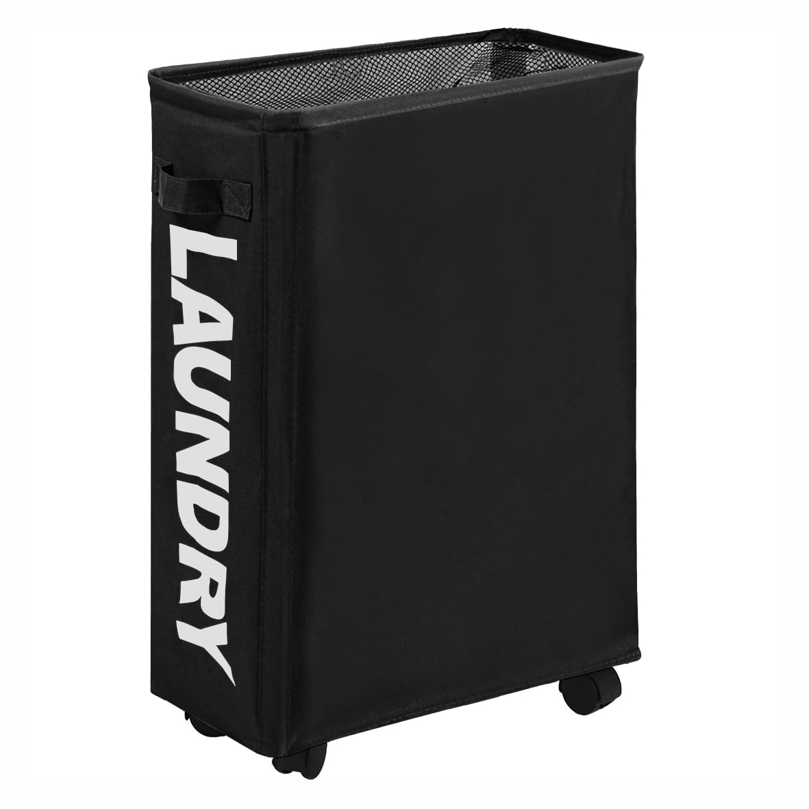 Easy Funny Slim Rolling laundry basket On Wheels Waterproof Foldable Corner Storage Bins Flexible Collapsible Laundry Bag Laundry Sorter 39x18.5x58cm (Black)