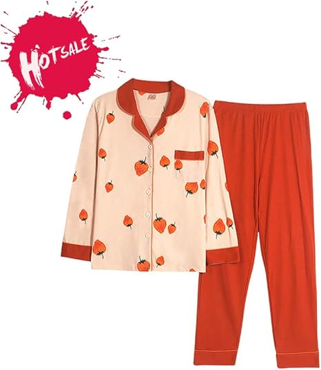 Amazon Co Jp 女性のための秋と冬の新しいニットコットンパジャマ 長袖ラペルカーディガンレディースホームウェア パジャマスーツは外でも着用できます ホーム キッチン