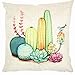 ZUEXT Pack of 4 Summer Style Cactus Decor Throw Pillow Cover Green Plants Decorative Cotton Linen Burlap Square Outdoor Cushion Cover Pillow Case for Car Sofa Bed Couch 18 x 18 Inch