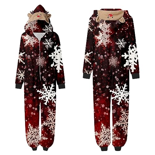 Kingspinner Christmas Family Pajamas Matching Sets Deer Santa Onesie Hooded Jumpsuits Holiday Pajama Set Cozy Xmas Sleepwear