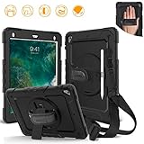 DUNNO iPad 9.7 2017/2018 case - Heavy Duty Protective Case with 360° Rotating Kickstand & Built-in Screen Protector Shockproof Design for Apple iPad 9.7 inch 2017/2018 (5th/6th Gen) (Black)