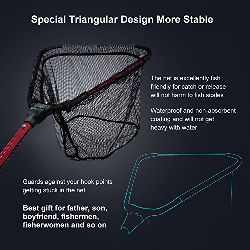 MelkTemn Fishing Net, Fish Net Foldable Fish Landing Net Collapsible Pole Handle Durable Nylon Mesh Safe Fish Catching Landing nets for Fishing (Red.) - Thumbnail 4