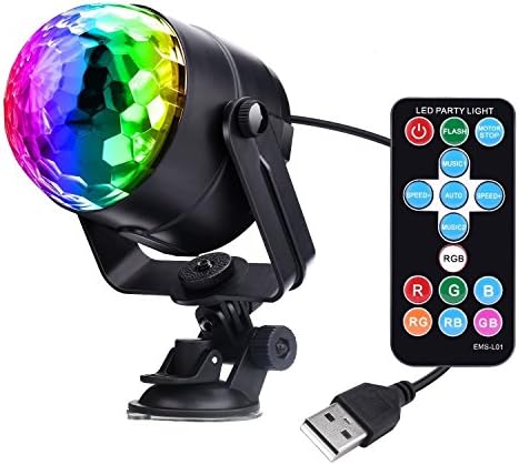 Miuko Disco Ball DJ Light 3W USB Strobe LED Party Light Portable 7 Colors Sound Activated Dance Light Stage DJ Lights for Festival Bar Club Party in Car or Outdoor (with Remote)