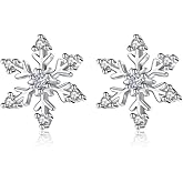QLUYCKW Christmas Silver Snowflake Earrings Elegant Cubic Zirconia Flower Statement Stud Earrings Winter Party Holiday Accessory Jewelry for Women Xmas