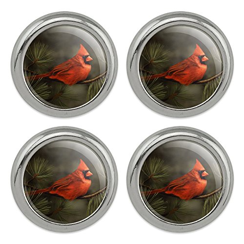 Northern Cardinal Red Pine Perch Metal Craft Sewing Novelty Buttons - Set of 4