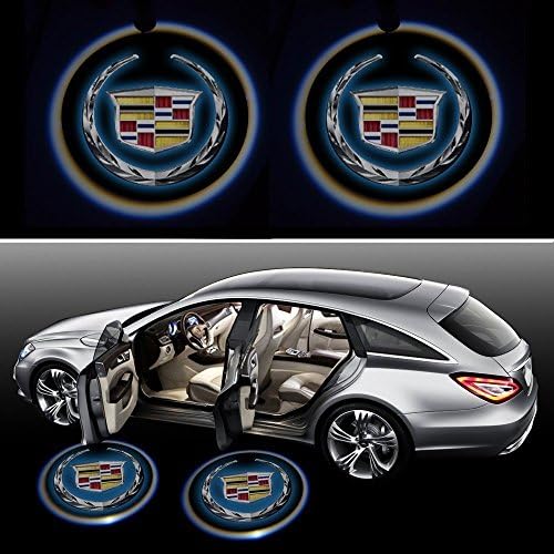 ZOZ 2pcs Wireless No Drill Type LED Laser Car Door Light Welcome Projector Light Logo Ghost Shadow Emblems Magnet Sensor Easy Installing (Cadillac)