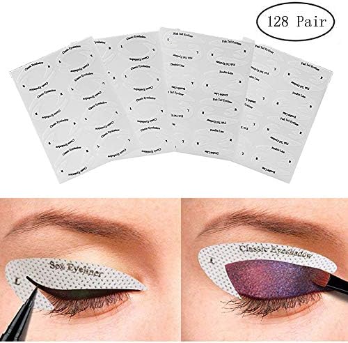 128 Pairs Eyeliner & Eyeshadow Non-Woven Stencil Stickers, 6 Styles for Eyeliner + 4 Styles for Eyeshadow Set Profession Classic Quickly Makeup Guide Template Tools