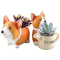 Anpatio Mini Resin Animal Plant Pot Adorable Carton Corgi Succulent Planter Desktop Flowerpot Fairy Garden Home Garden Decoration Set of 2