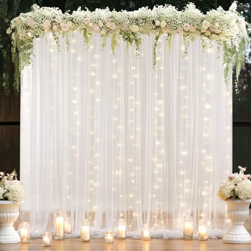 White Tulle Backdrop Curtain with Lights