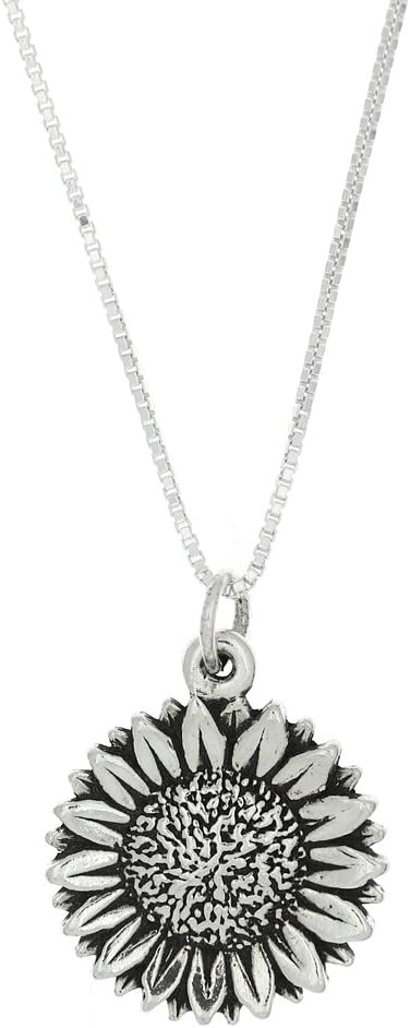 Lgu Sterling Silver Oxidized One Sided Gardener Sunflower Necklace