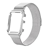 LKEITY Loop Compatible for Apple Watch Band Milanese Series 2 Series 1 Stainless Steel Replacement Strap iWatch Magnetic Band with Metal Case Cover for iWatch (42mm Siliver)
