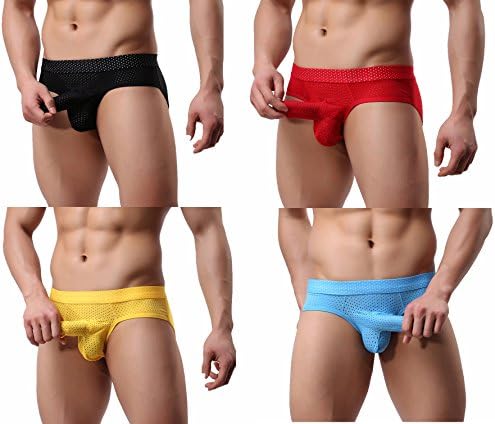 Aiteme Men's Sexy Long Bulge Pouch Bikinis Briefs Underwear (M, 4 Pack)