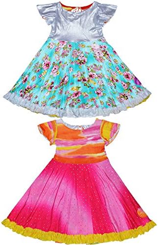 Twirly Girl Girls Twirl Dress Reversible Pink Turquoise Sparkly Fun Cute Ruffle