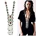 SUNSCSC Vintage Retro Rhinestone turquoise Long Boho Bohemian Statement Necklace for Women (Silver Plated)