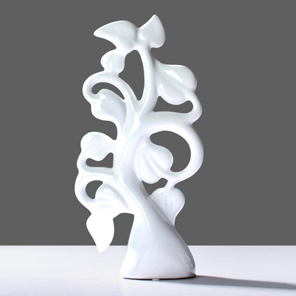 Work of Art Modern Creative Ceramic Sculpture Large Tree Crafts Ornaments Home Bedroom Living Room TV Cabinet Decorations Gift Rollsnownow (color : White)