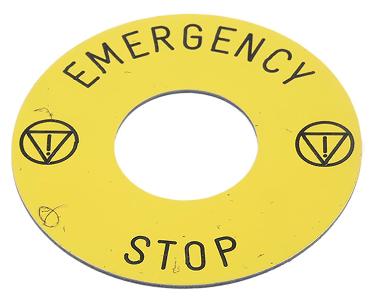 Schneider Electric ZB6Y7330 Legend Plate 45mm Dia, Emergency Stop