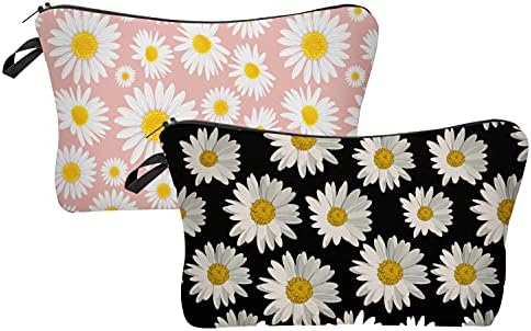 Borsun 2 Pcs Cosmetic Bag for Women Small Make Up Bag Waterproof Travel Toiletries Pouch with Zipper for Organizing Small Items, Gift Bags for Birthday Christmas(Daisy Flower 1) 1 Borsun 2 Pcs Cosmetic Bag for Women Small Make Up Bag Waterproof Travel Toiletries Pouch with Zipper for Organizing Small Items, Gift Bags for Birthday Christmas(Daisy Flower 1)