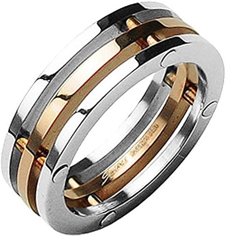 8mm Stainless Steel High Polished Two Tone Pink Rose Tone Three Ring Wedding Band - Size 12