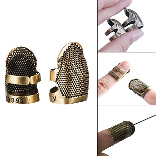 4 Pieces Sewing Thimble, Metal Copper Sewing Thimble Finger Protector Adjustable Finger Shield Ring Fingertip Thimble Sewing Quilting Craft Accessories DIY Sewing Tools(2 Small + 2 Medium)