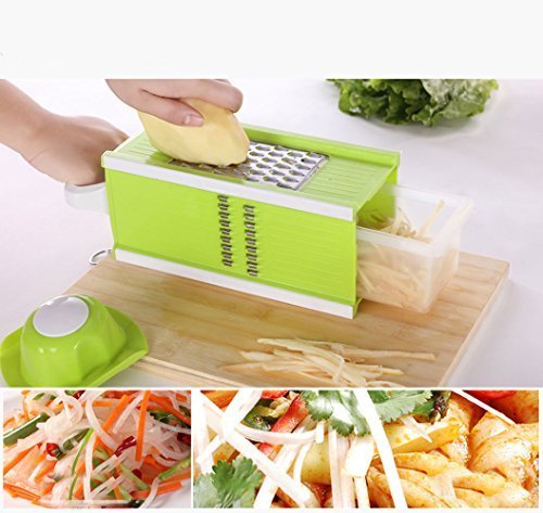 Linkcool Mandoline Slicer Kitchen Tools Set with Blades for Fruit and Cheese Cutter,Carrot Grater,Onion Chopper,Julienne Peeler with Safety Hat And Container(4 in 1 Green)