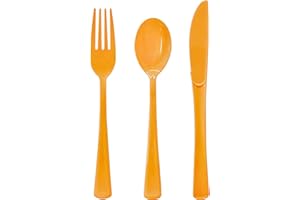 JOY AKKESS 150 Pcs Orange Plastic Silverware, Orange Plastic Cutlery Disposable Includes 50 Forks, 50 Spoons, 50 Knives for Birthday, Fall Party,Halloween, Thanksgiving