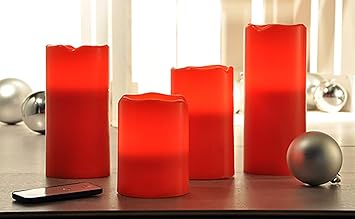 GYD Echtwachs LED Vanillekerzen Multicolor mit Fernbedienung LED - Wachs - Kerzen - Flammenlose LED Kerzen, 4er Set, rot warm