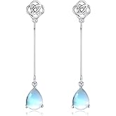 Birthstone Celtic Teardrop Dangle Earrings for Women Sterling Silver Moonstone Teardrop Long Dangle Drop Earrings