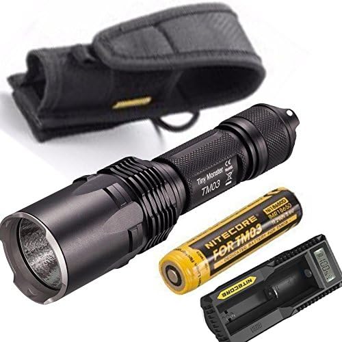 Nitecore TM03 2800 Lumen CREE LED Tiny Monster Flashlight/Searchlight with 18650 rechargeabe battery ,Nitecore UM10 Charger, holster,O-ring