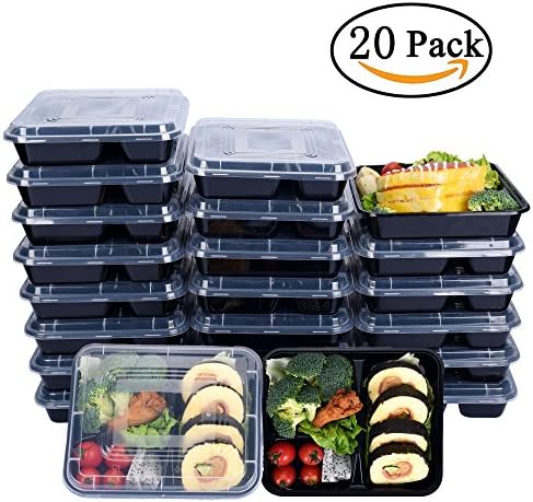 20-Pack Meal Prep Containers 3 Compartment with Lids, Food Storage Bento Box - Stackable, Reusable, Microwave, Dishwasher &amp; Freezer Safe - Portion Control Lunch Boxes(BPA Free)
