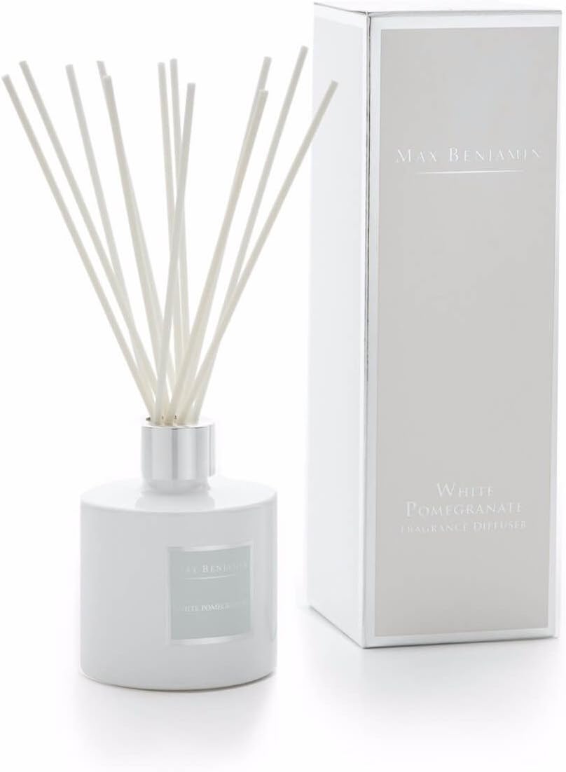 Max Benjamin Reed Diffuser - WHITE POMEGRANATE . Gift Boxed. 150ml. Up To 16 wks Scenting. Safe flameless and constant fragrance.