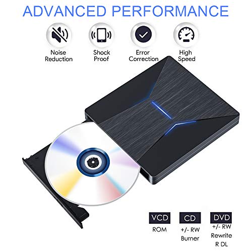 External CD DVD Drive USB C USB 3.0 Dual Port Portable CD DVD /-RW Drive High Speed Data Transfer External Optical Drives for Windows10/MacBook/Desktop/Laptop - Thumbnail 4