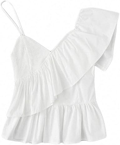 ruffle trim asymmetrical shoulder top