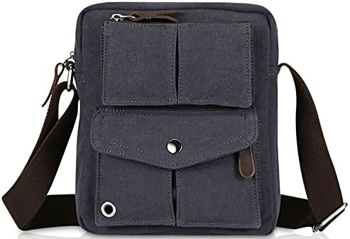 Small Vintage Canvas Shoulder Bag Messenger Bag (Blue Black)