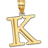 JewelryWeb 10k Solid Yellow Gold Polished Etched Letter K Initial Pendant Necklace Pendant for Women