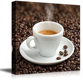 Canvas Prints Wall Art - White Ceramic Coffee Cup and Coffee Beans | Modern Wall Decor/Home Art Stretched Gallery Canvas Wraps Giclee Print & Ready to Hang - 12" x 12"