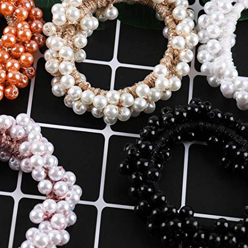 image for Messen 5 Pieces Pearl Elastics Hair Ties Ring Rope Scrunchie Hair Band