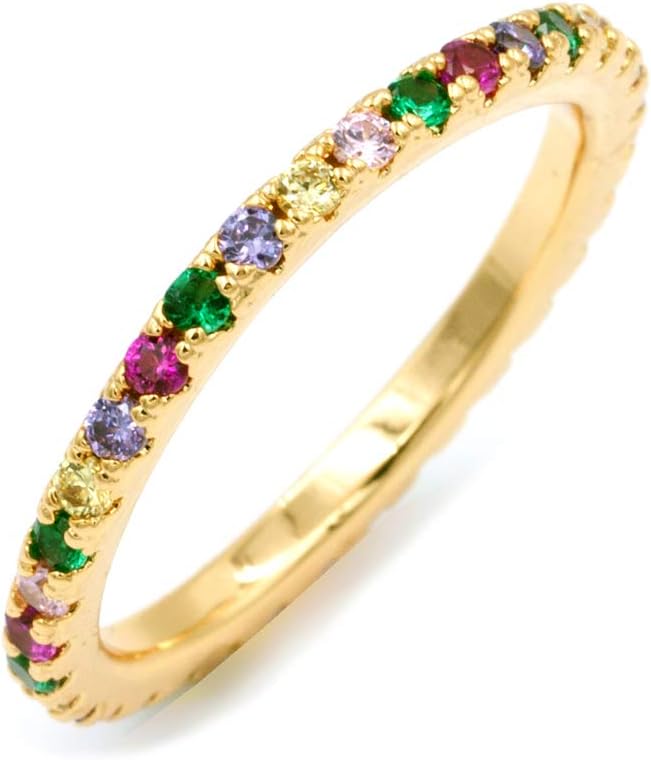 Lavencious Stackable Eternity Bands with CZ Multi Color Stones for Women Size 5 to 10