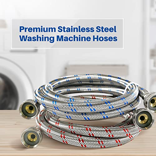 K&J Premium 6ft Washing Machine Hoses Burst Proof 2 Pack Hot and Cold