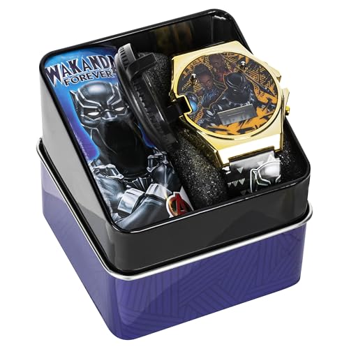 Accutime Marvel Black Panther Wakanda Forever Kids LCD Watch – Flip-Top Light-Up Cover, Digital Display, Adjustable Strap, Avengers Design, Cool Glow Feature, Perfect for Kids – Fits Wrists 5.5” to 8”