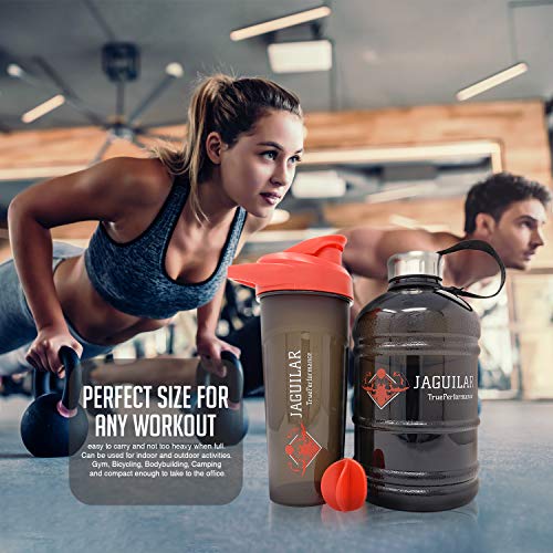 Half Gallon Water Bottle 64oz + 24oz Protein Shaker Bottle & Mixing