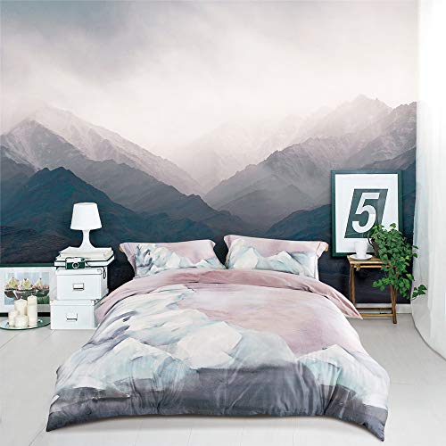 MILDLY Duvet Cover Queen Pink, 100% Cotton Soft Lightweight Duvet Cover Set 3 Piece with Pillow Shams Zipper Closure, Reversible Blush Watercolor Printed Pattern Original Design, Casterly Rock