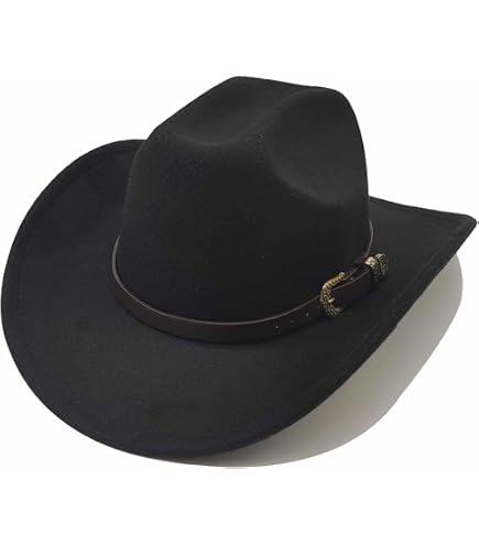 Chapeau De Cowboy 100% Cuir Noir à Large Bord - Style Western Pour Hommes Et Femmes, Avec Ceinture De Transpiration - 2