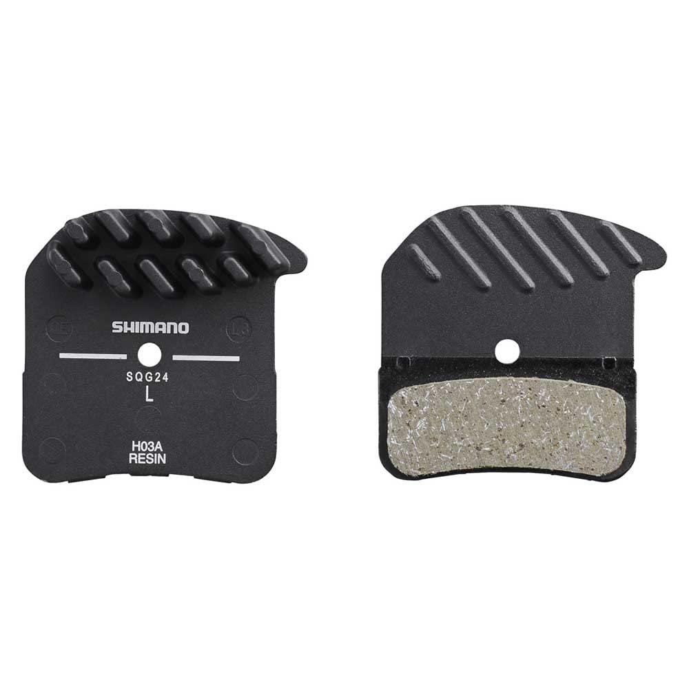 SHIMANO H03A disc pads and spring, alloy back with cooling fins, resin, Black
