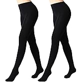 MANZI 2 Pairs Fleece Lined Tights Women Black 400 Denier Winter Thermal Opaque Leggings