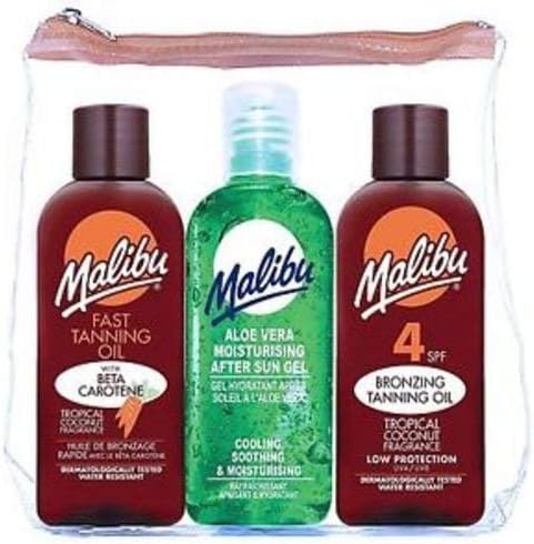 Malibu Travel Pack SPF 4 Bronzing Oil Aloe Vera After Sun Gel Coconut Tan Oil