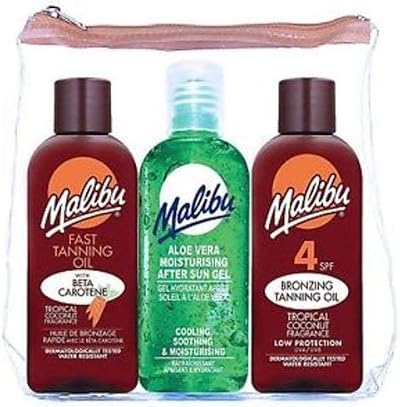 Malibu Travel Pack SPF 4 Bronzing Oil Aloe Vera After Sun Gel Coconut Tan Oil